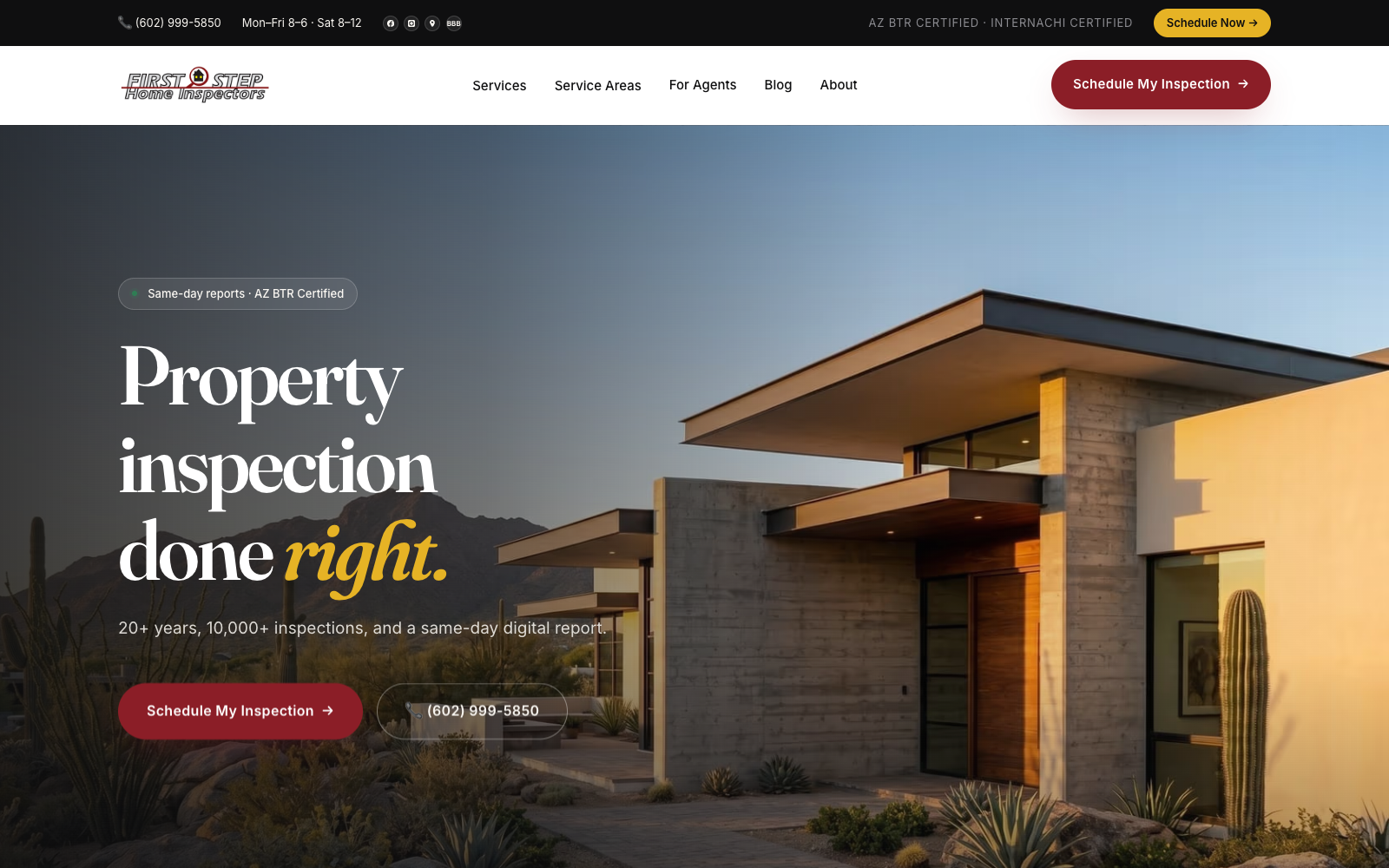 First Step Home Inspectors website homepage